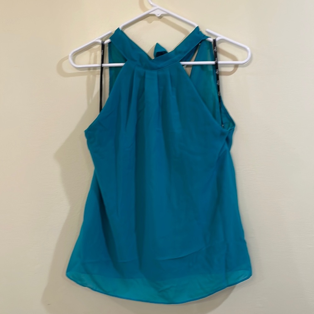 Guess size small teal top, tie around neck, zipper down back